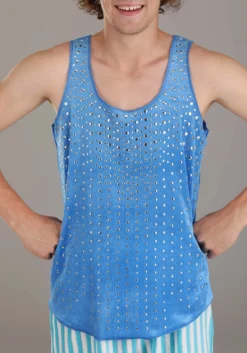 Blue Richard Simmons Costume For Adults -Smiffys Sales adult blue richard simmons costume alt 2