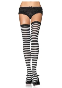 LEG AVENUE Black And White Nylon Stockings
