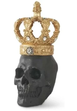 Black Resin Halloween Skull With A Gold Crown