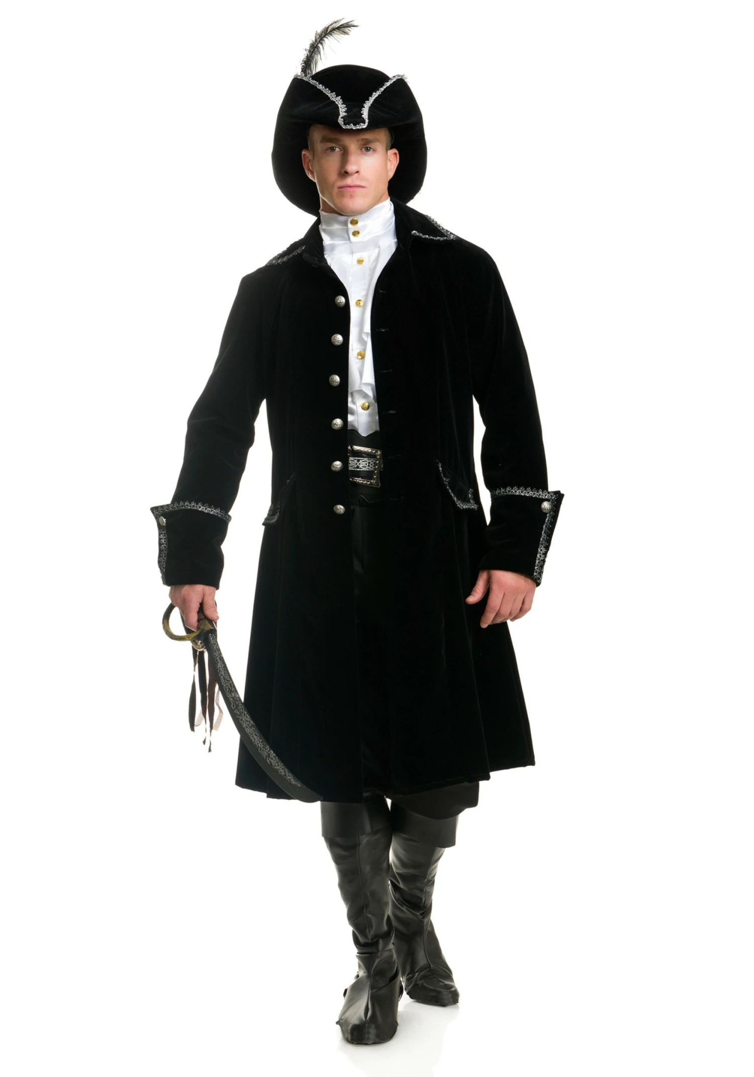 Deluxe Black Pirate Jacket With Pockets Costume 2 Deluxe Black Pirate Jacket With Pockets Costume - Image 2