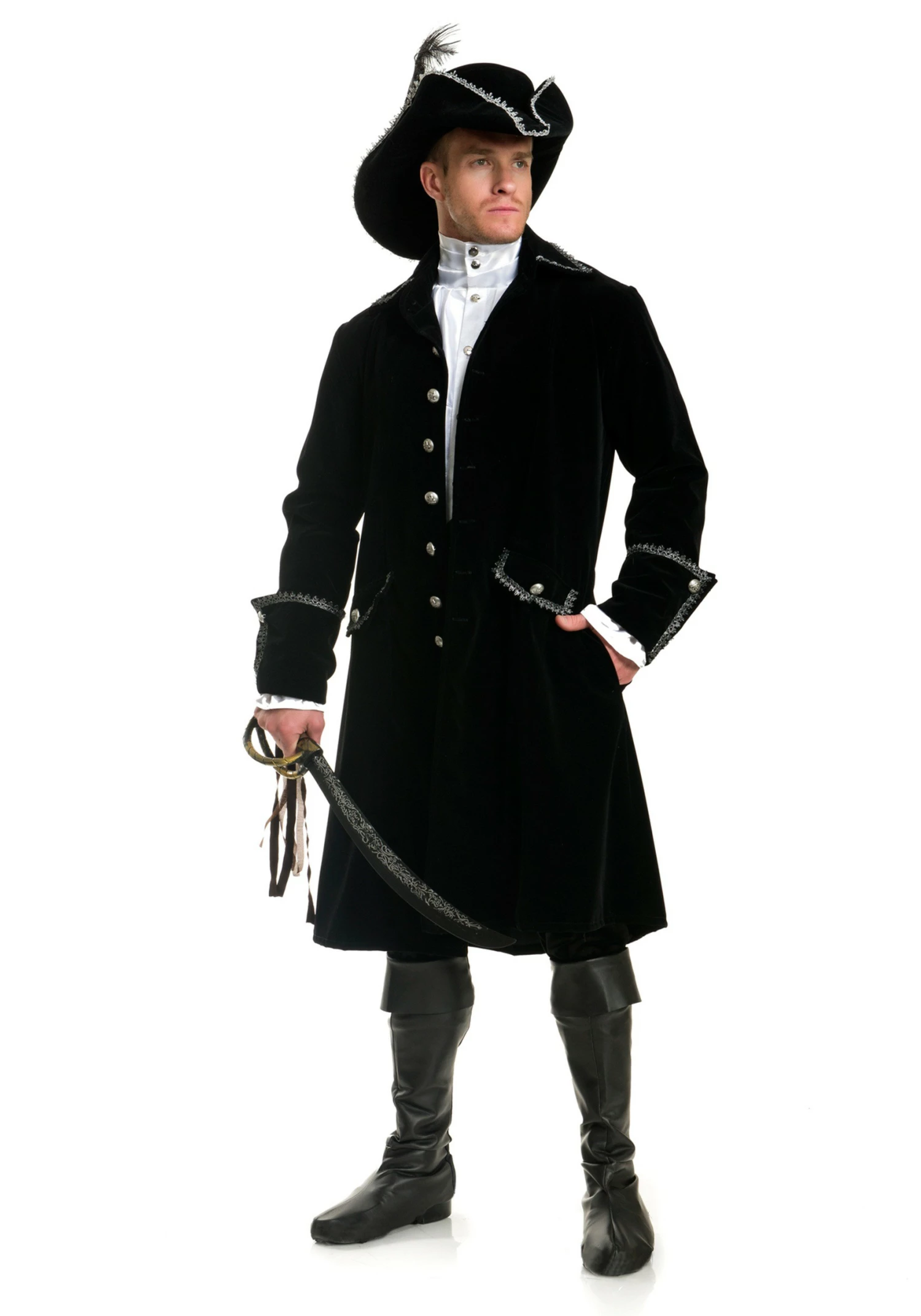 Deluxe Black Pirate Jacket With Pockets Costume 3 Deluxe Black Pirate Jacket With Pockets Costume - Image 3