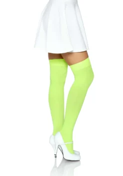 LEG AVENUE Green Opaque Thigh High Nylon Stockings -Smiffys Sales green opaque nylon thigh high tights alt 2
