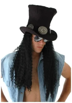 Guitar Superstar Costume Hat With Hair For Adults