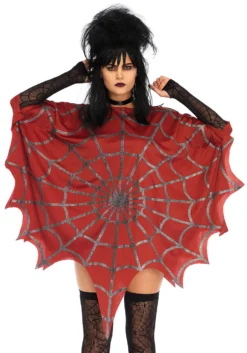 LEG AVENUE Red Glitter Spiderweb Adult Poncho Costume