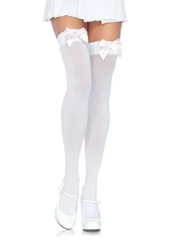 LEG AVENUE White Thigh Highs With White Bow For Women