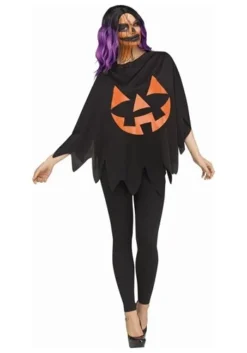 Fun World Women's Dark Jack-o-lantern Poncho