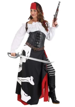 Skeleton Flag Rogue Pirate Costume For Women -Smiffys Sales womens pirate flag gypsy costume alt 9