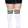LEG AVENUE White Athletic Women's Plus Socks With Black Stripes